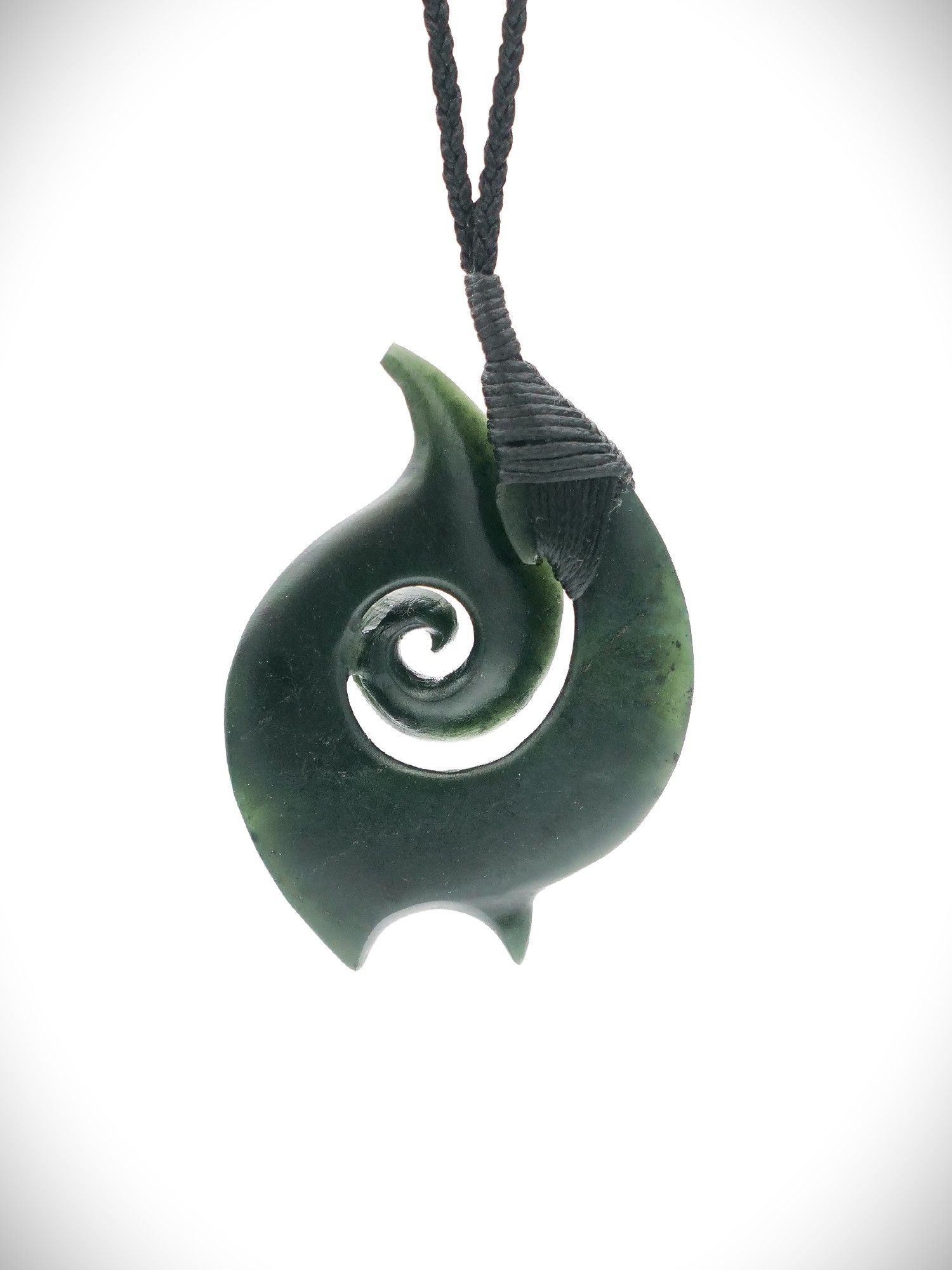 Moko Pounamu Contemporary Koru NZ Genuine Kawakawa Greenstone - Kaiaua