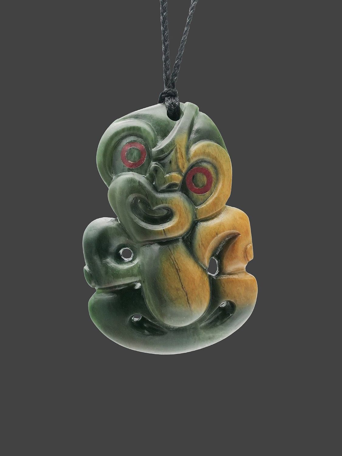 Moko Pounamu Hei Tiki Genuine NZ Kawakawa Flower Greenstone - Kaitakata