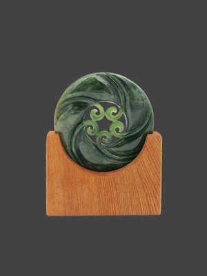 Moko Pounamu Porohita (Disc) Sculpture NZ Genuine Marsden Flower Greenstone - Kaeo