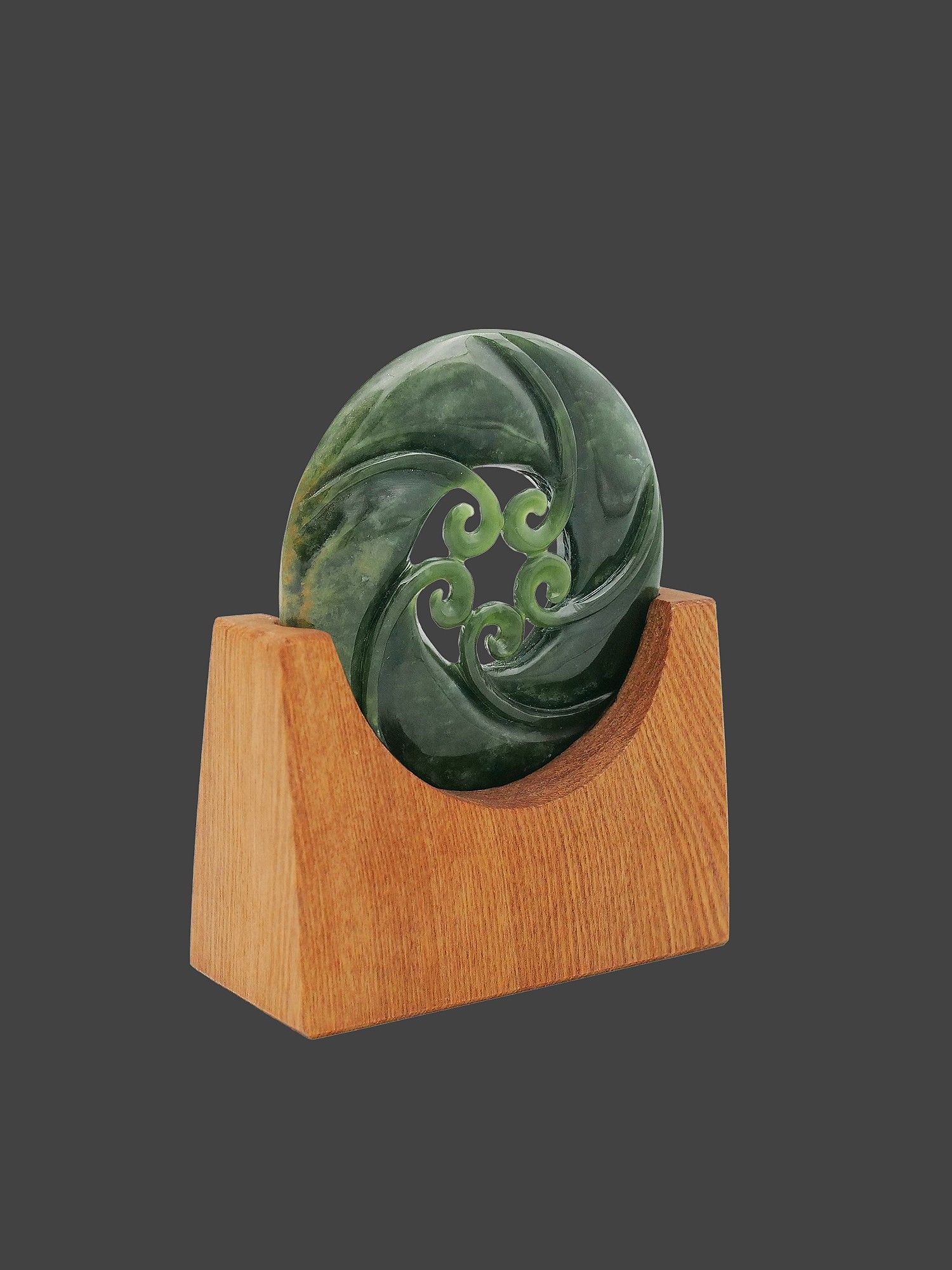 Moko Pounamu Porohita (Disc) Sculpture NZ Genuine Marsden Flower Greenstone - Kaeo