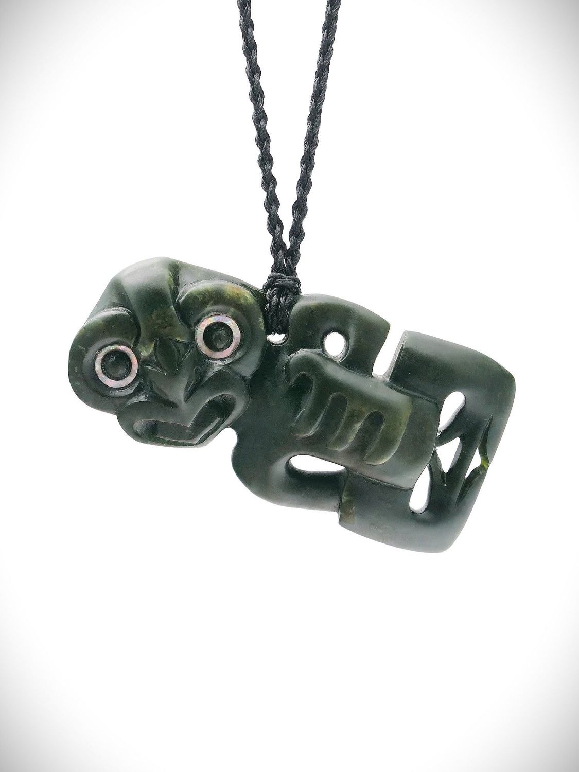 Moko Pounamu Hei Tiki NZ Genuine Kawakawa Greenstone - Waikiekie