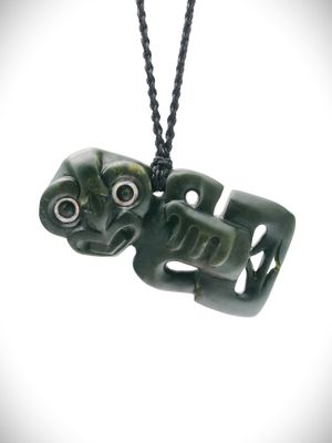 Moko Pounamu Hei Tiki NZ Genuine Kawakawa Greenstone - Waikiekie