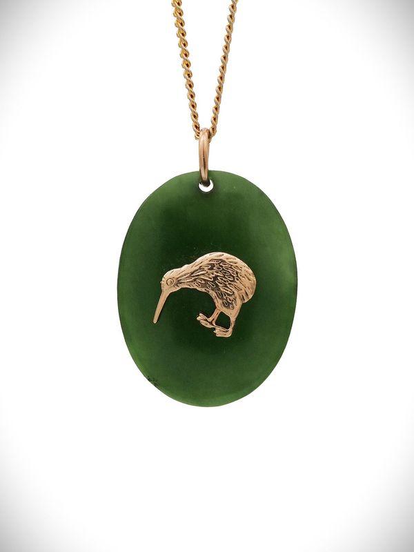 Moko Pounamu Genuine NZ Kahurangi Greenstone & 9ct Gold Pendant - Matakana