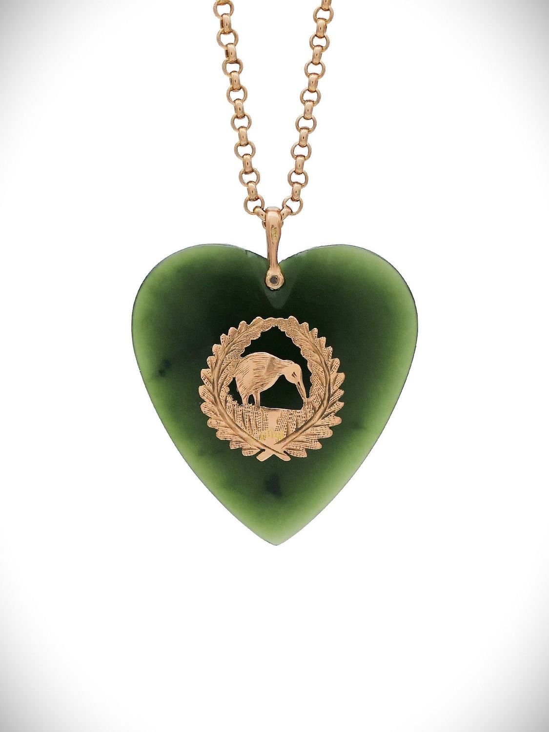 Moko Pounamu Antique Heart NZ Genuine Kawakawa Greenstone and 9ct  Pendant