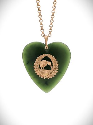 Moko Pounamu Antique Heart NZ Genuine Kawakawa Greenstone and 9ct  Pendant