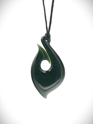 Moko Pounamu Hei Matau (Hook) NZ Genuine Kawakawa Greenstone - Ohiora