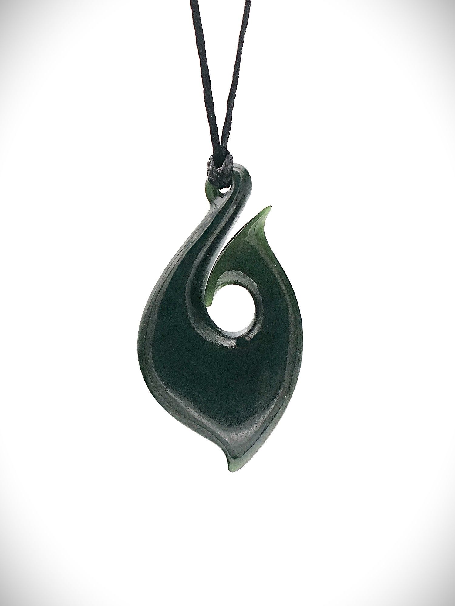 Moko Pounamu Hei Matau (Hook) NZ Genuine Kawakawa Greenstone - Ohiora