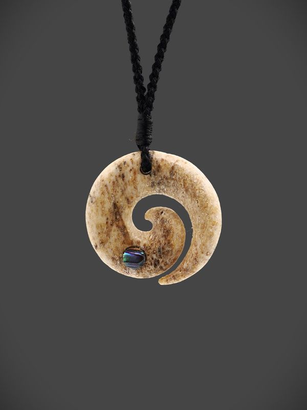 Moko Pounamu Koru Genuine Whale Bone Carving - Tekoa