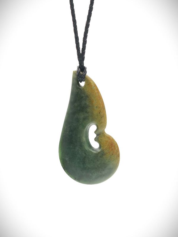 Moko Pounamu Genuine NZ Kawakawa Greenstone Drop Pendant - Takitimu