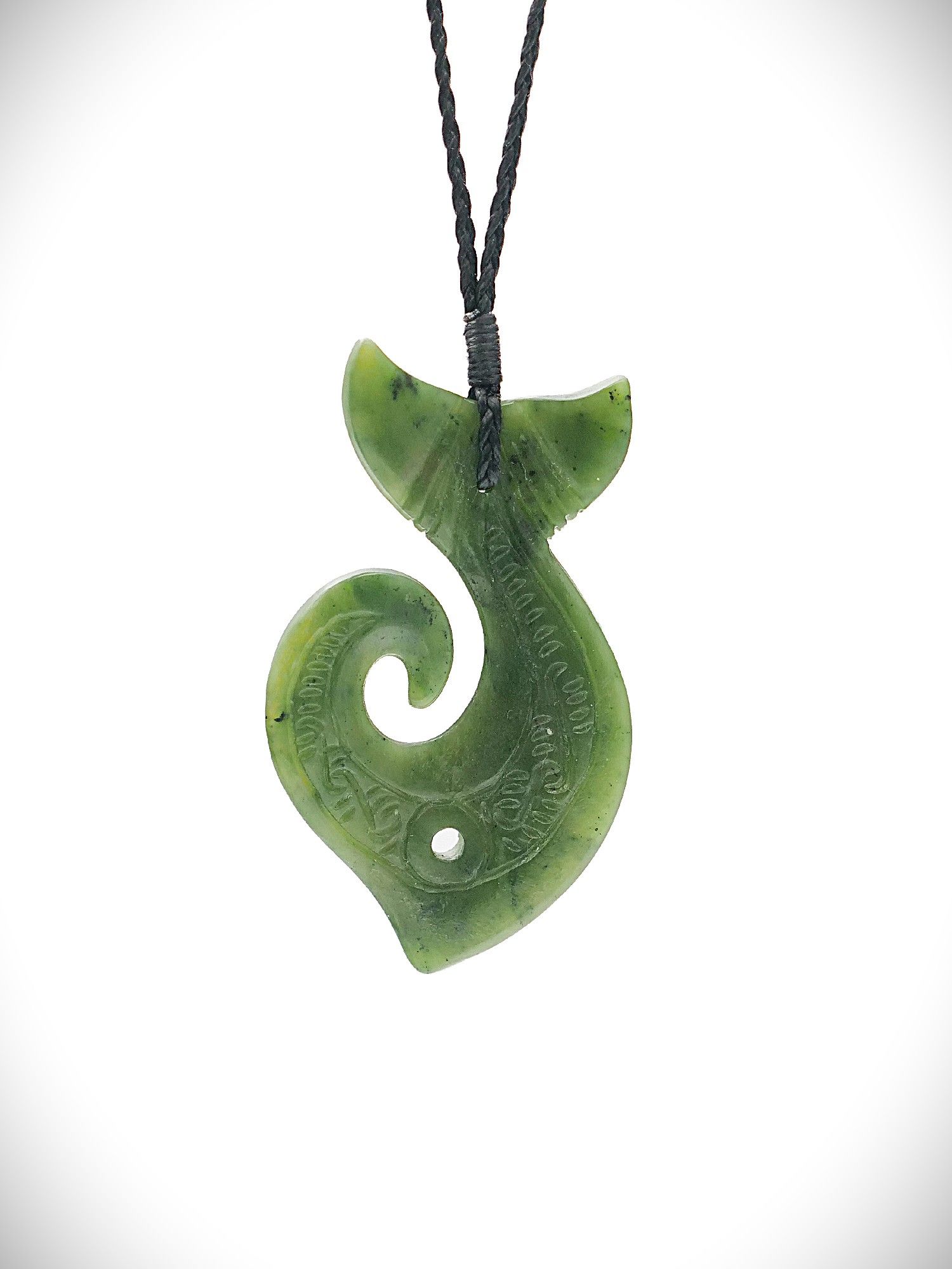 Moko Pounamu Hei Matau (Hook) Whale Tail NZ Genuine Kawakawa Greenstone -  Tihi