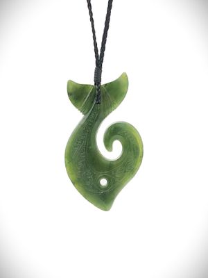 Moko Pounamu Hei Matau (Hook) Whale Tail NZ Genuine Kawakawa Greenstone -  Tihi