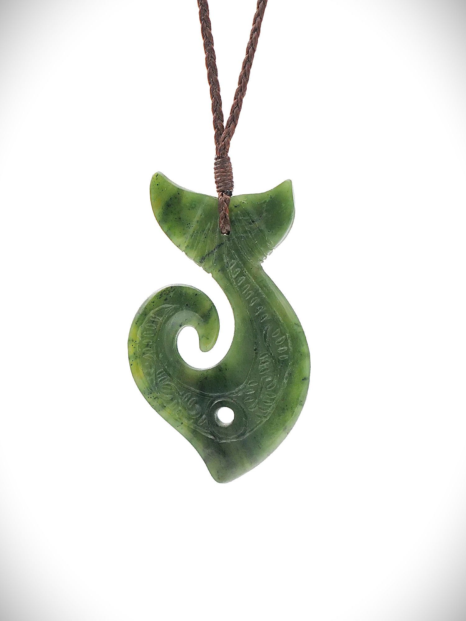 Moko Pounamu Hei Matau (Hook) Whale Tail NZ Genuine Kawakawa Greenstone -  Tane
