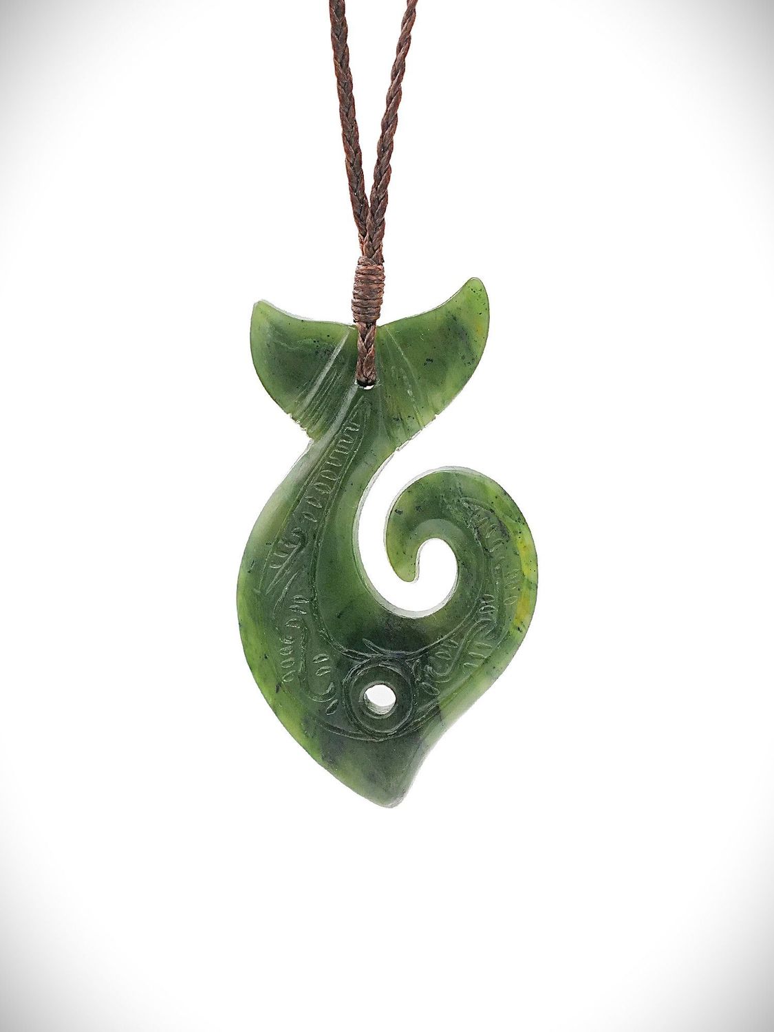 Moko Pounamu Hei Matau (Hook) Whale Tail NZ Genuine Kawakawa Greenstone -  Tane