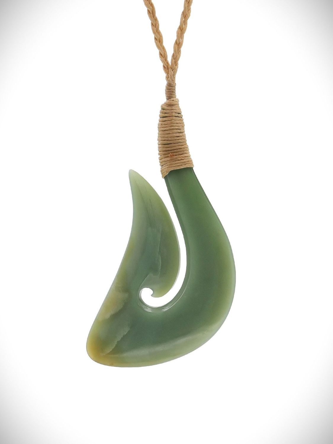 Moko Pounamu Hei Matau (Hook) Genuine NZ Kawakawa Greenstone - Te Rapa