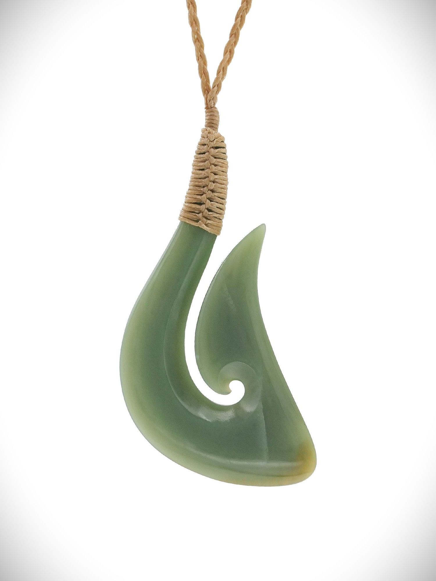 Moko Pounamu Hei Matau (Hook) Genuine NZ Kawakawa Greenstone - Te Rapa