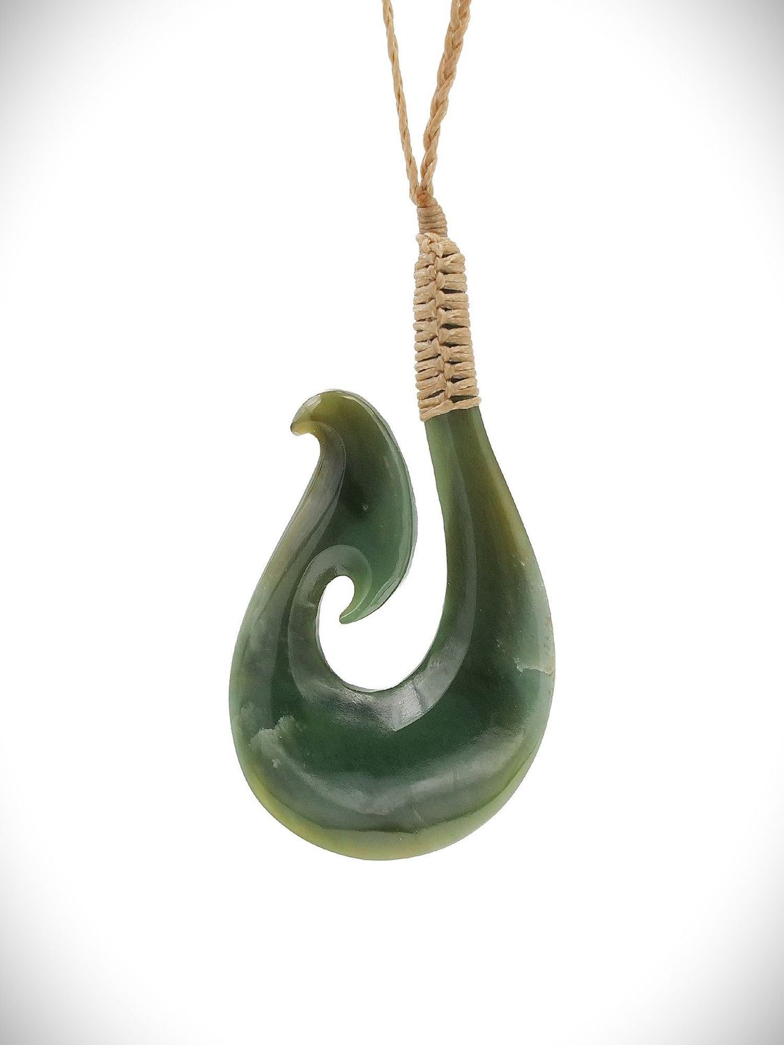 Moko Pounamu Hei Matau (Hook) Genuine NZ Kawakawa Greenstone - Te Koa