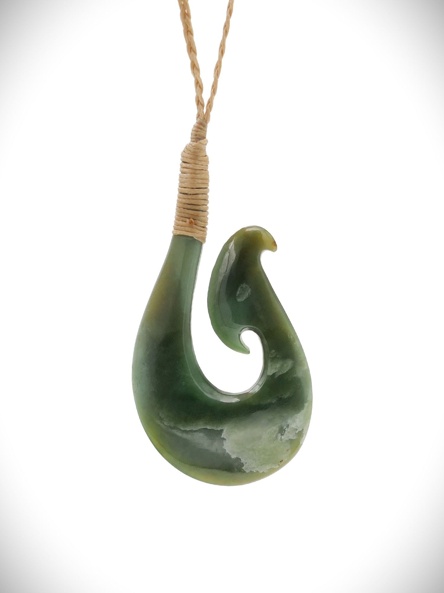 Moko Pounamu Hei Matau (Hook) Genuine NZ Kawakawa Greenstone - Te Koa
