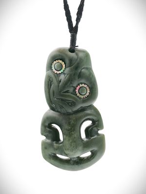 Moko Pounamu Hei Tiki Genuine NZ Inanga Greenstone  - Matua