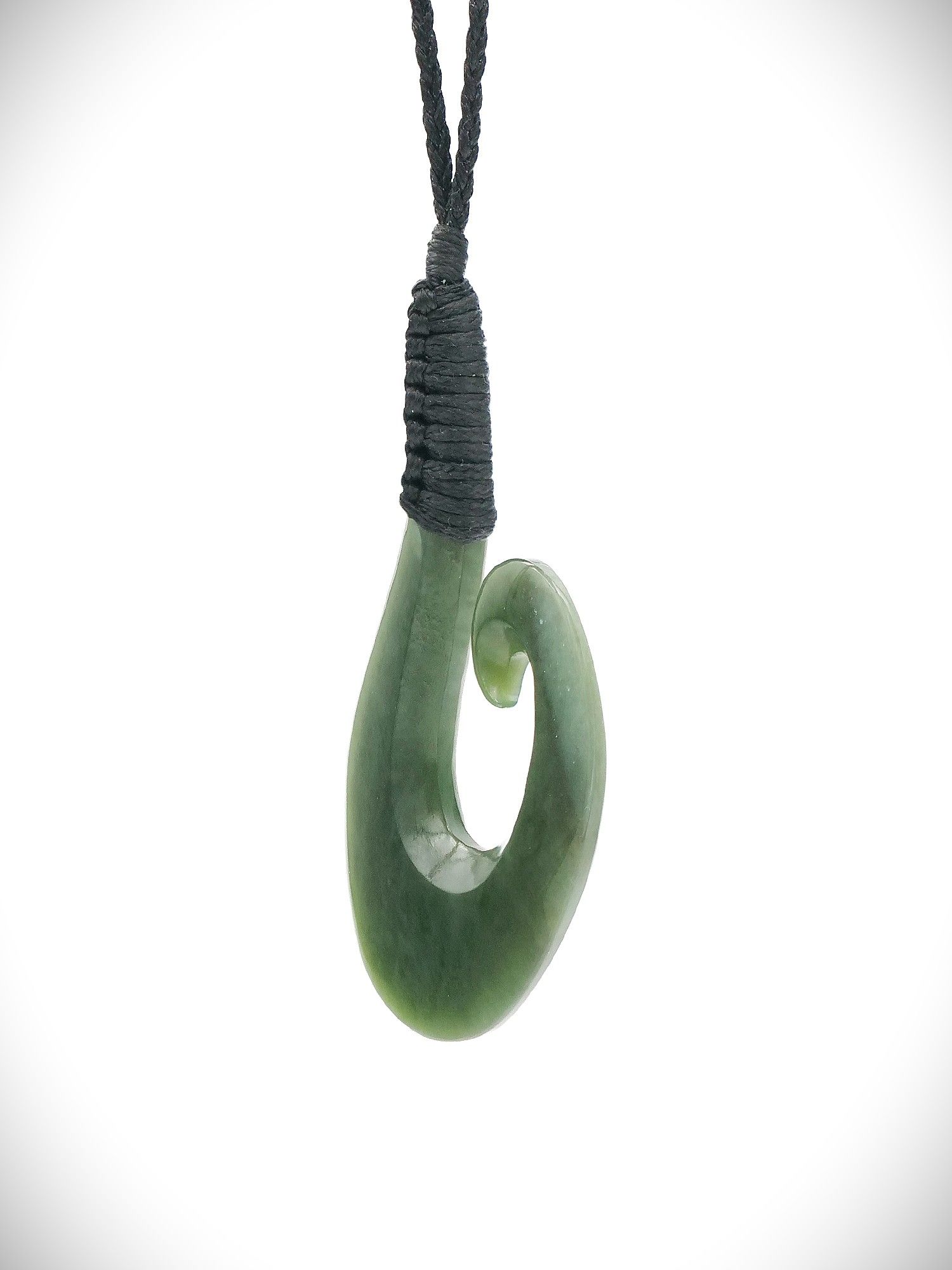 Moko Pounamu Hei Matau (Hook) Genuine NZ Kawakawa Greenstone - Hakaru