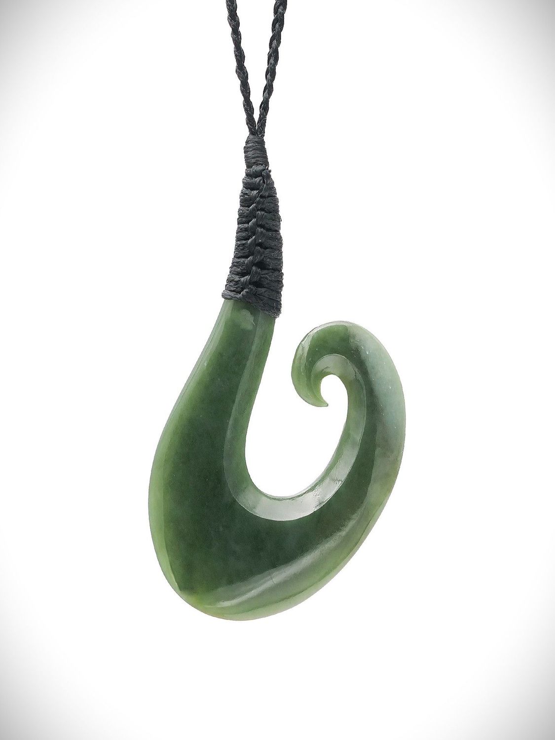 Moko Pounamu Hei Matau (Hook) Genuine NZ Kawakawa Greenstone - Hakaru