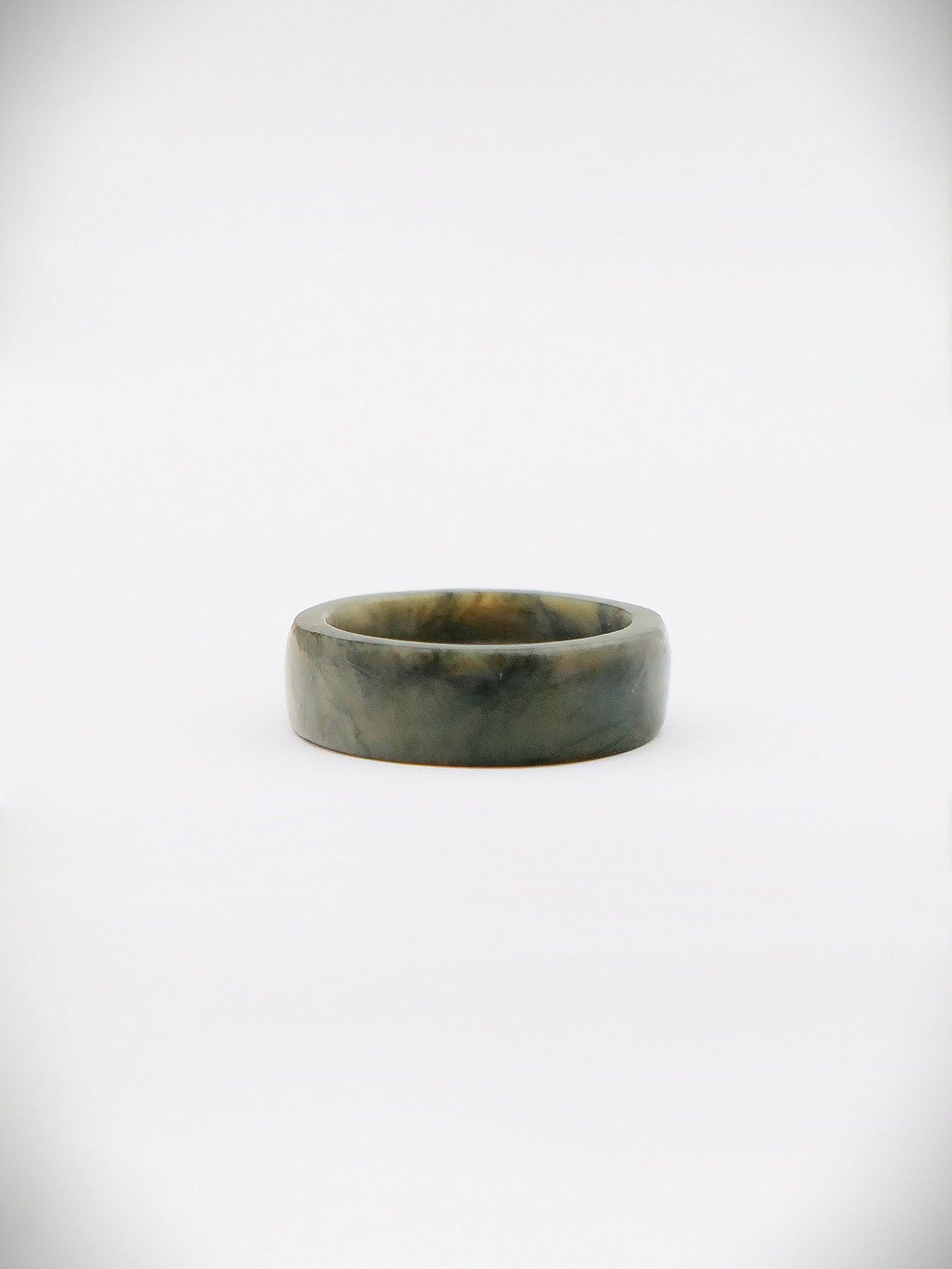 Moko Pounamu Flat Band Ring Genuine NZ Totoweka Greenstone - Kaitiaki