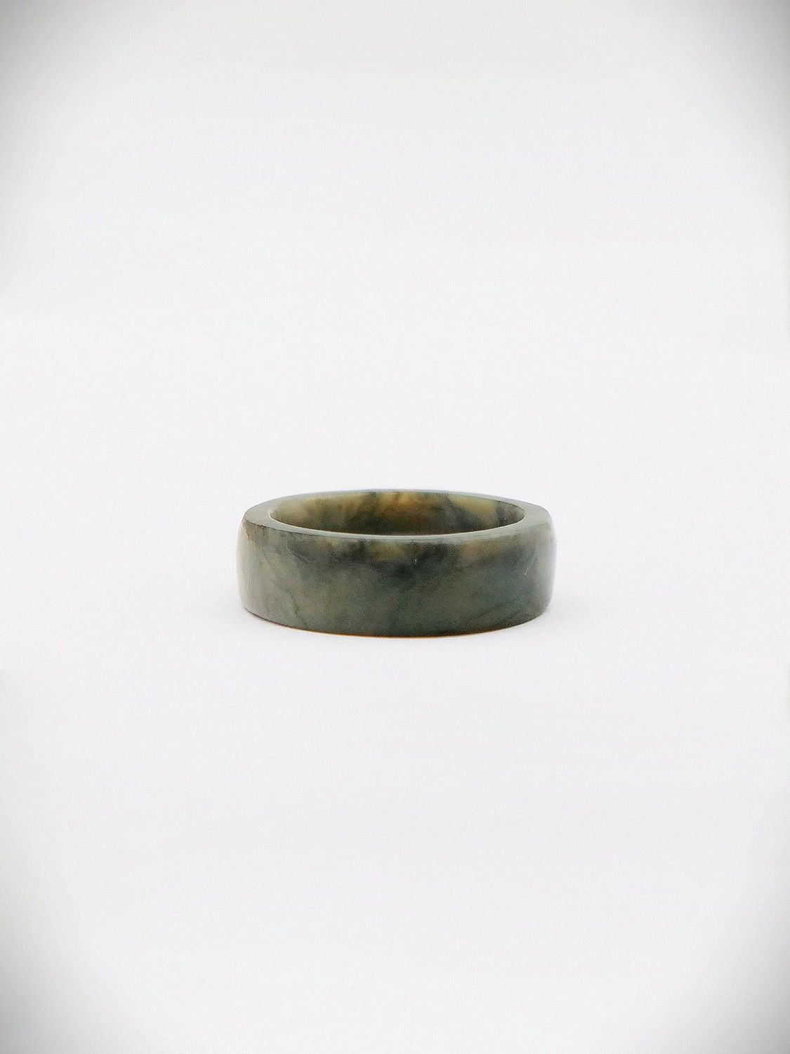 Moko Pounamu Flat Band Ring Genuine NZ Totoweka Greenstone - Kaitiaki