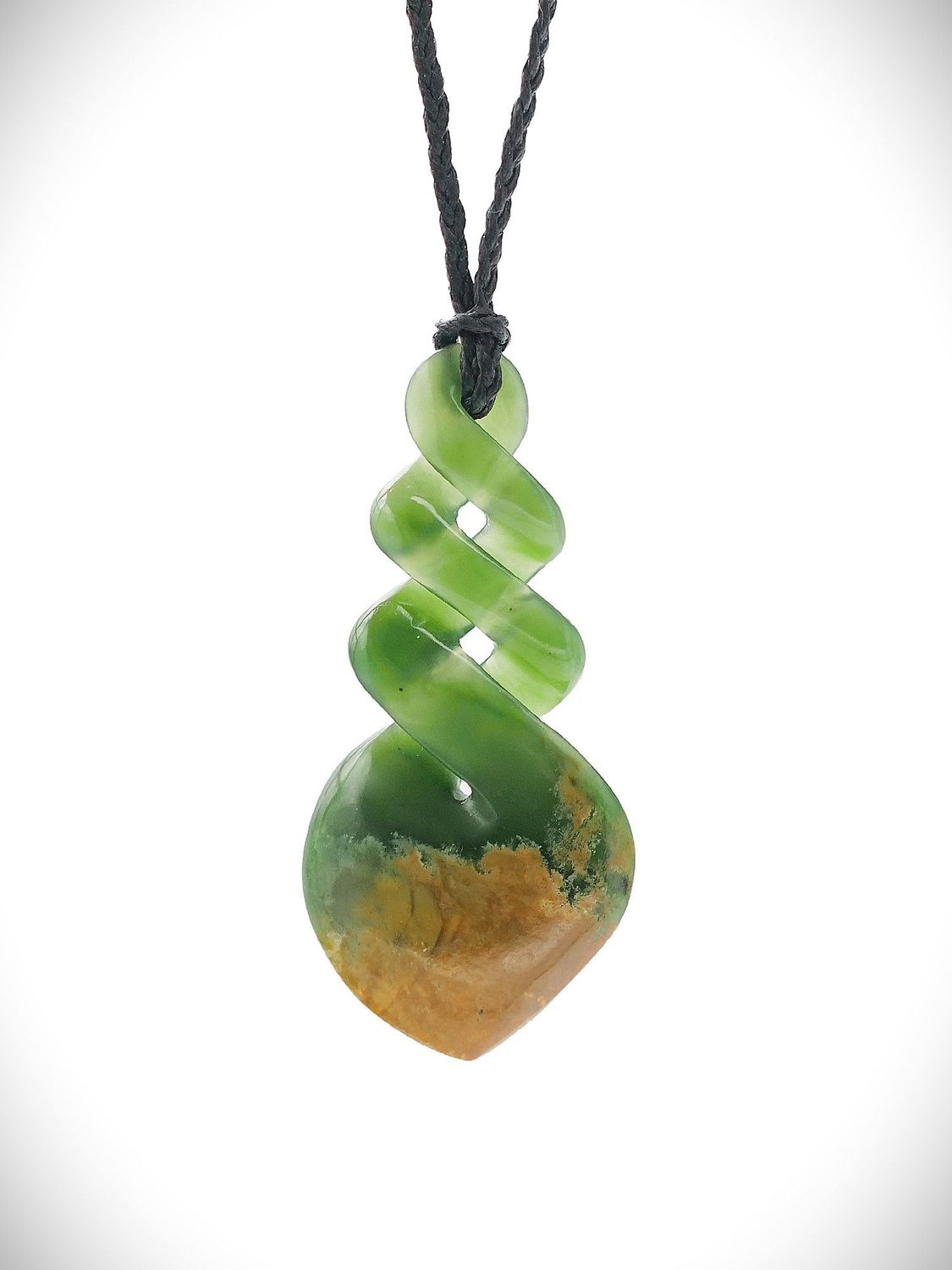 Moko Pounamu Triple Pikorua (Twist) Genuine NZ Kahurangi Greenstone - Mahuta