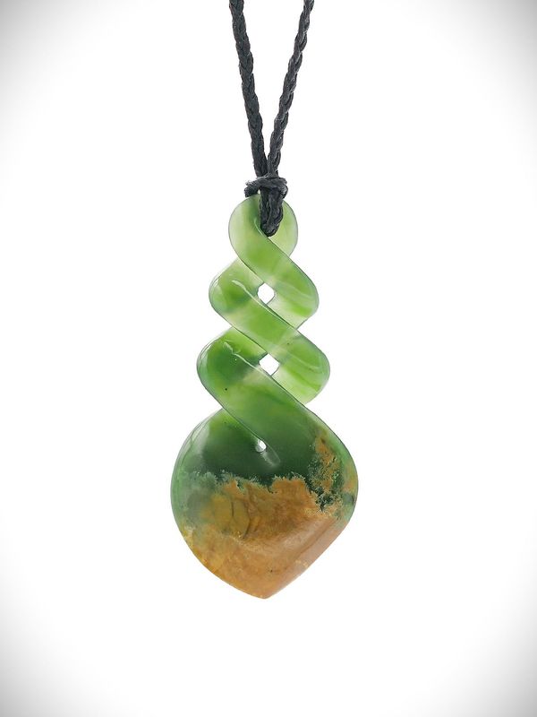 Moko Pounamu Triple Pikorua (Twist) Genuine NZ Kahurangi Greenstone - Mahuta