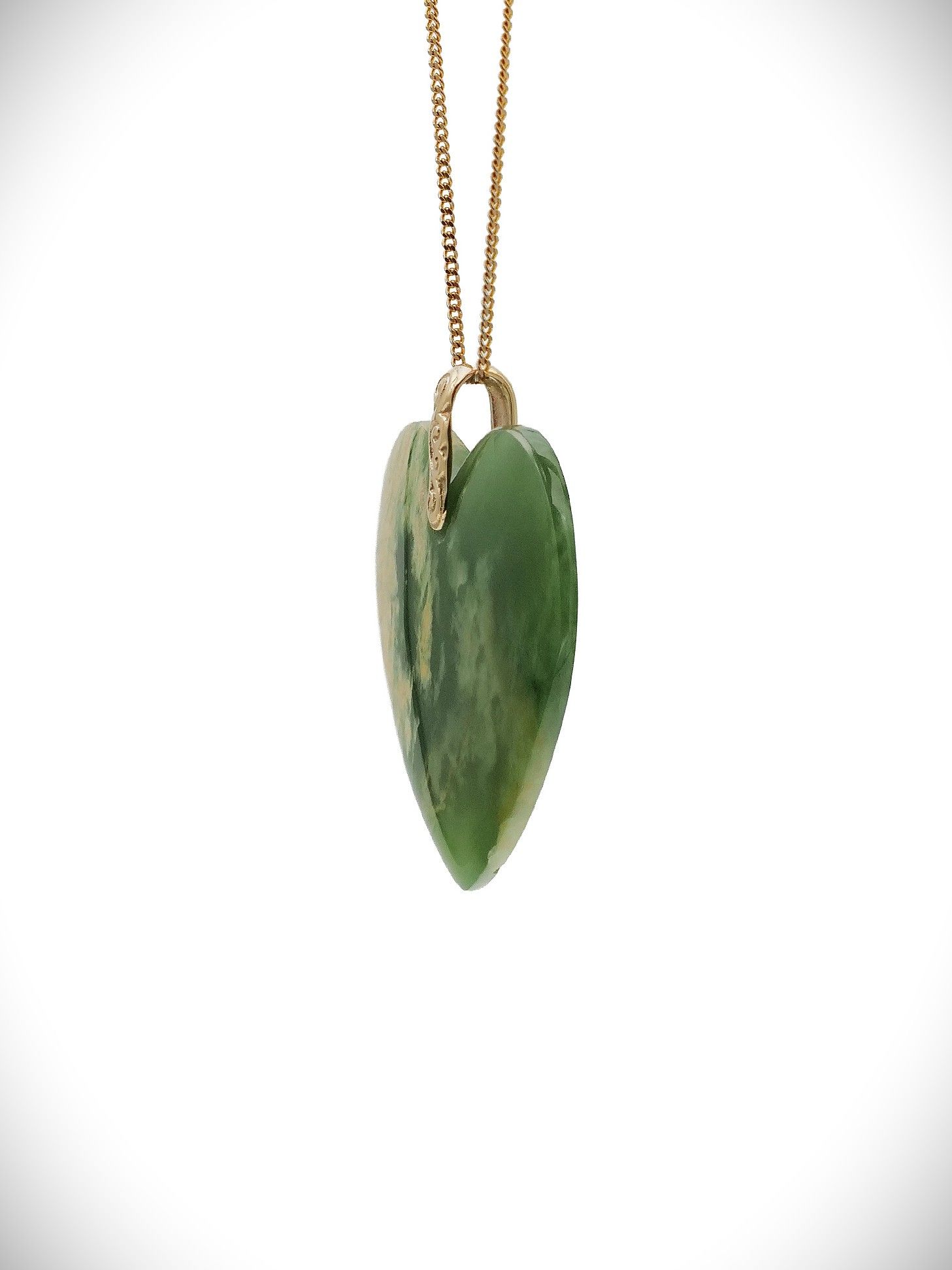 Moko Pounamu Heart NZ Genuine Kahurangi Flower Greenstone & 9ct Gold - Hakapoua