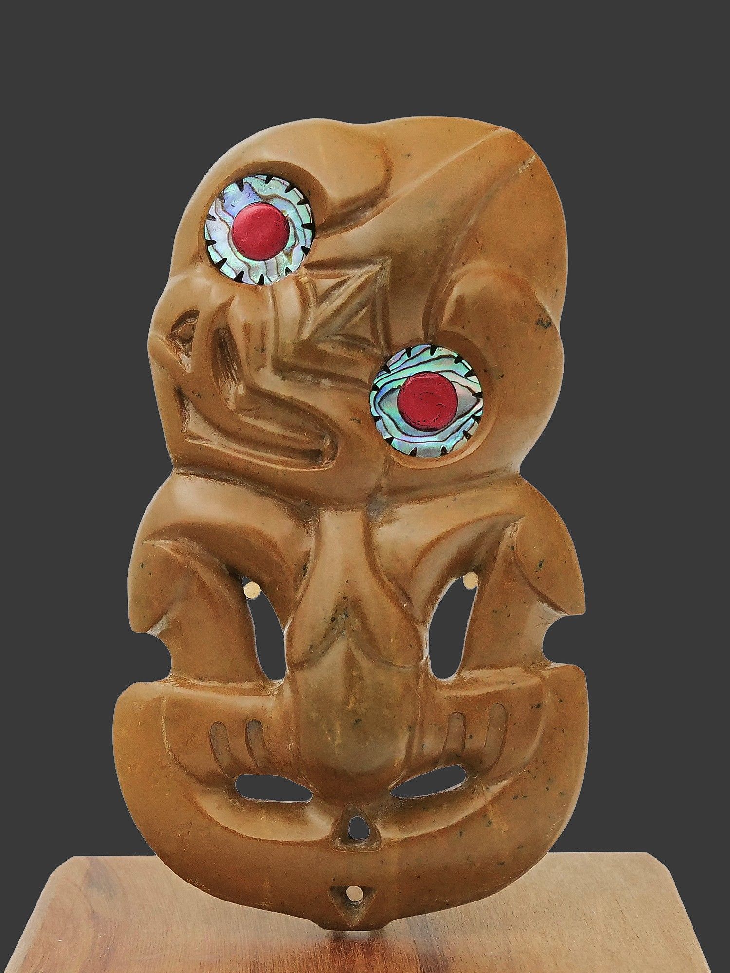 Moko Pounamu Tiki NZ Genuine Raukaraka Greenstone - Whakapirau