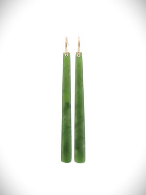 Moko Pounamu NZ Kahurangi Greenstone & 9ct Gold Earrings - Oakura