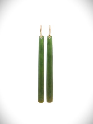 Moko Pounamu NZ Kahurangi Greenstone & 9ct Gold Earrings - Rahotu