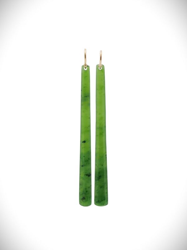 Moko Pounamu NZ Kahurangi Greenstone & 9ct Gold Earrings - Okato Moko Pounamu NZ Kahurangi Greenstone & 9ct Gold Earrings - Okato