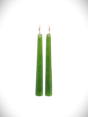 Moko Pounamu NZ Kahurangi Greenstone & 9ct Gold Earrings - Tapuae