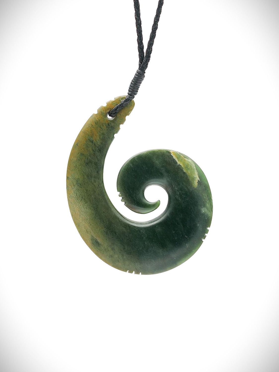 Moko Pounamu Hei Matau (Hook) NZ Genuine Kawakawa Flower Greenstone - Pukekura