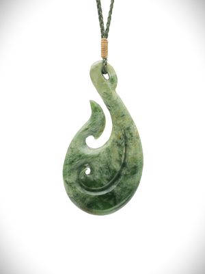 Moko Pounamu Hei Matau (Hook) NZ Genuine Kawakawa Flower Greenstone - Maungaturoto Moko Pounamu Hei Matau (Hook) NZ Genuine Kawakawa Flower Greenstone - Maungaturoto