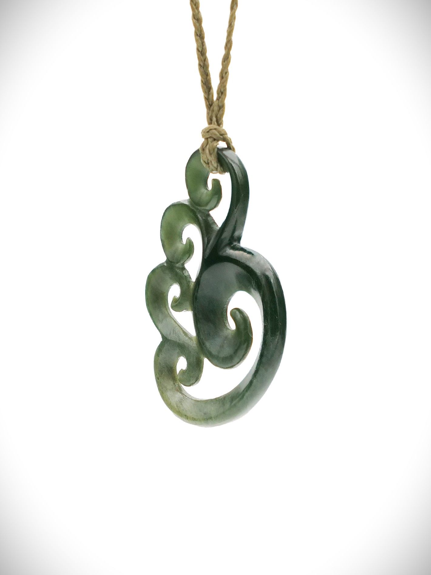 Moko Pounamu Contemporary Koru Design NZ Genuine Kawakawa Flower Greenstone - Maraeroa