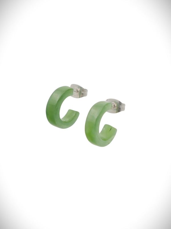 Moko Pounamu Genuine NZ Kahurangi Pounamu & Surgical Steel Huggie Stud Earrings - Huiroa