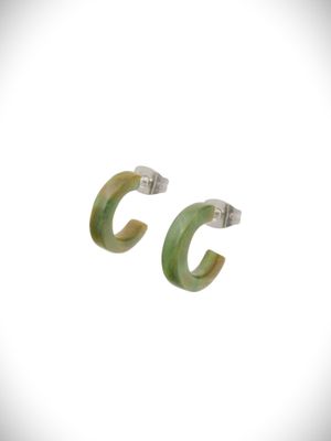 Moko Pounamu Genuine NZ Marsden Flower Pounamu & Surgical Steel Huggie Stud Earrings - Kiore Moko Pounamu Genuine NZ Marsden Flower Pounamu & Surgical Steel Huggie Stud Earrings - Kiore