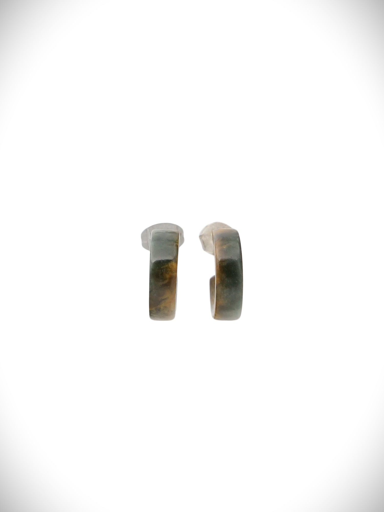 Moko Pounamu Genuine NZ Marsden Flower Pounamu & Surgical Steel Huggie Stud Earrings - Matau