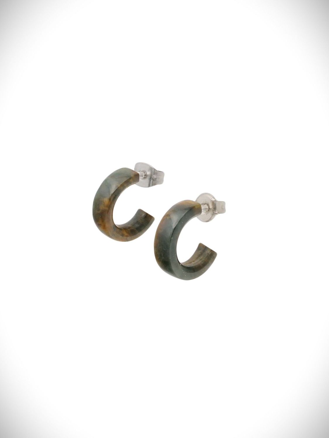 Moko Pounamu Genuine NZ Marsden Flower Pounamu & Surgical Steel Huggie Stud Earrings - Matau