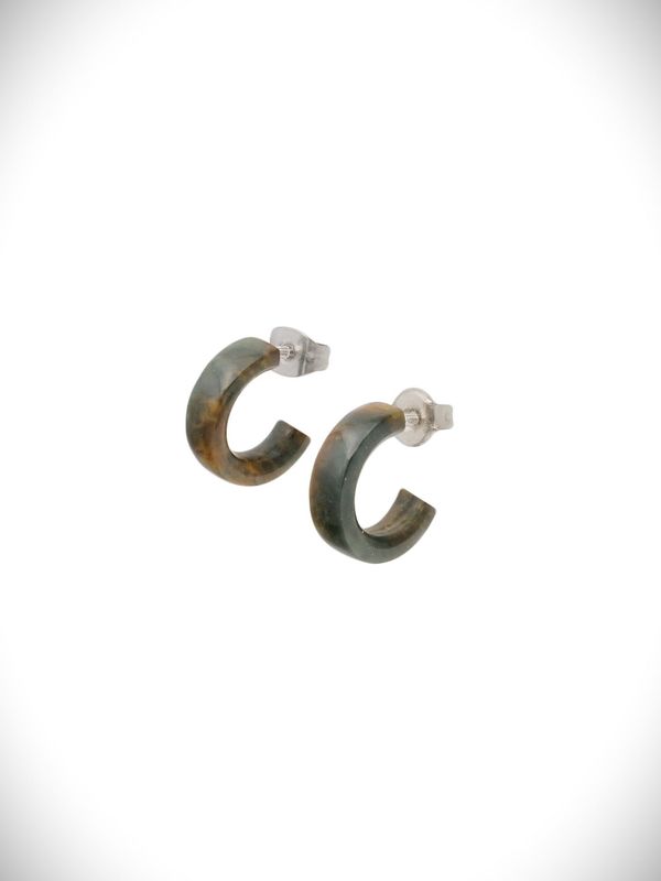 Moko Pounamu Genuine NZ Marsden Flower Pounamu & Surgical Steel Huggie Stud Earrings - Matau
