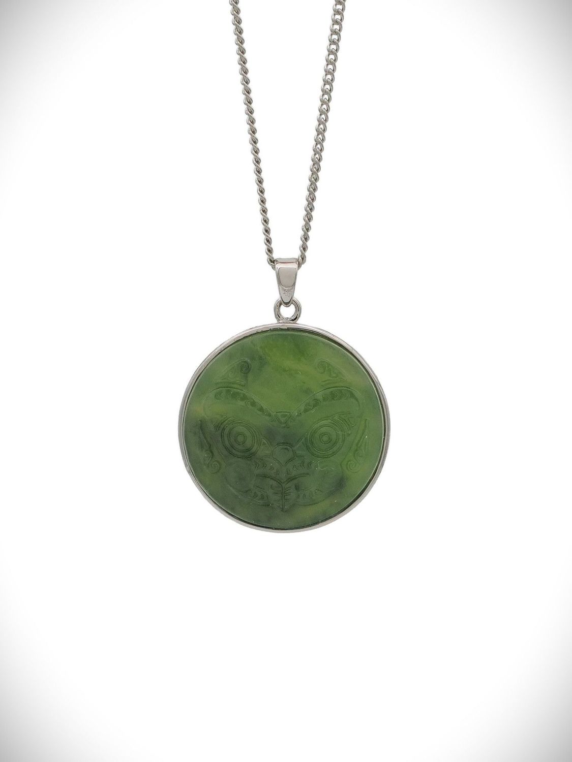 Moko Pounamu Greenstone and Sterling Silver NZ 10 Cent Coin Pendant