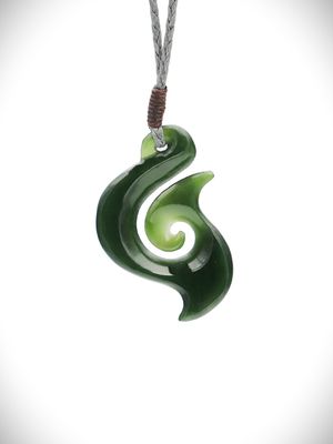 Moko Pounamu Hei Matau (Hook) NZ Genuine Kawakawa Greenstone - Waipopo Moko Pounamu Hei Matau (Hook) NZ Genuine Kawakawa Greenstone - Waipopo