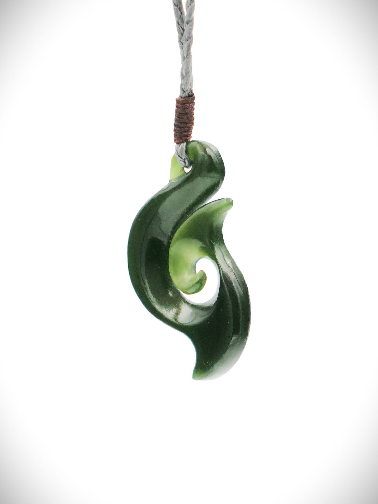 Moko Pounamu Hei Matau (Hook) NZ Genuine Kawakawa Greenstone - Waipopo