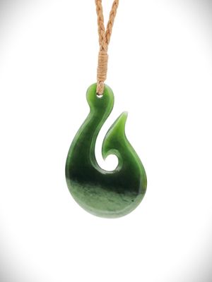 Moko Pounamu Hei Matau (Hook) NZ Genuine Kawakawa Flower Greenstone - Harakeke Moko Pounamu Hei Matau (Hook) NZ Genuine Kawakawa Flower Greenstone - Harakeke
