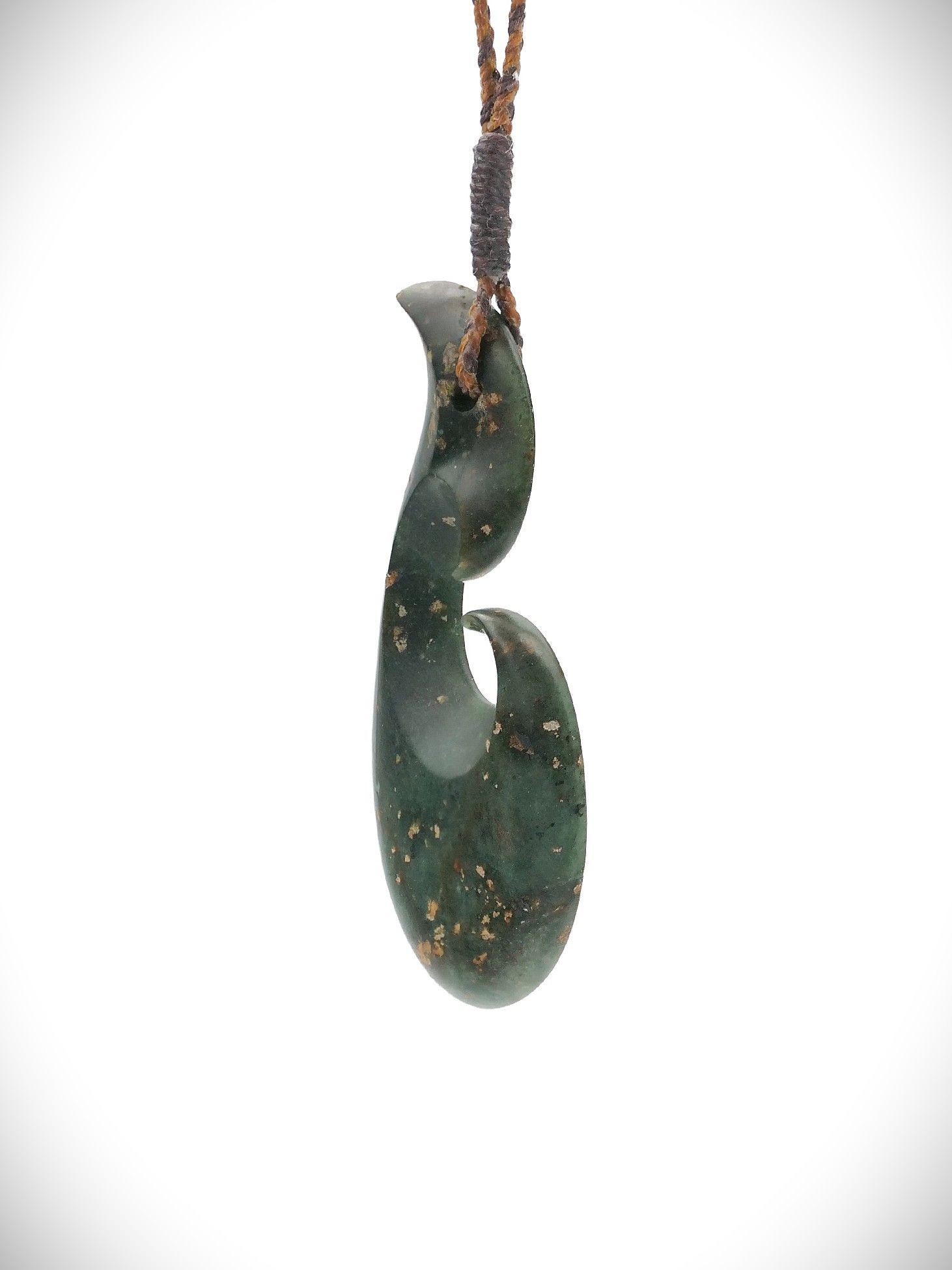 Moko Pounamu Hei Matau (Hook) NZ Genuine Tangiwai Greenstone - Koropuku