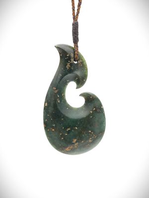 Moko Pounamu Hei Matau (Hook) NZ Genuine Tangiwai Greenstone - Koropuku