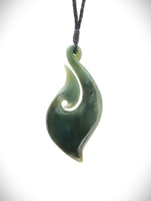 Moko Pounamu Hei Matau (Hook) NZ Genuine Inanga Greenstone - Mokai