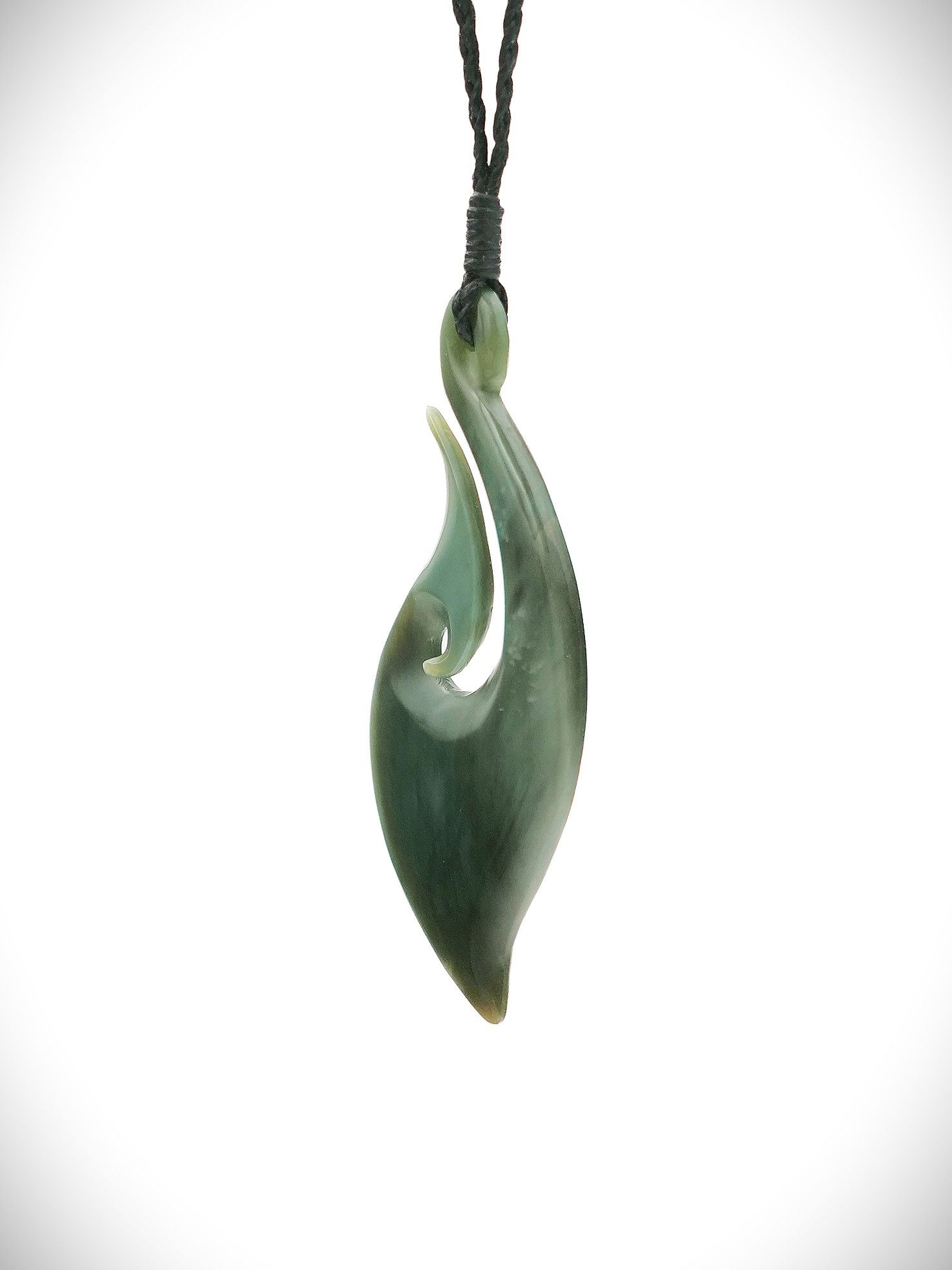 Moko Pounamu Hei Matau (Hook) NZ Genuine Inanga Greenstone - Mokai